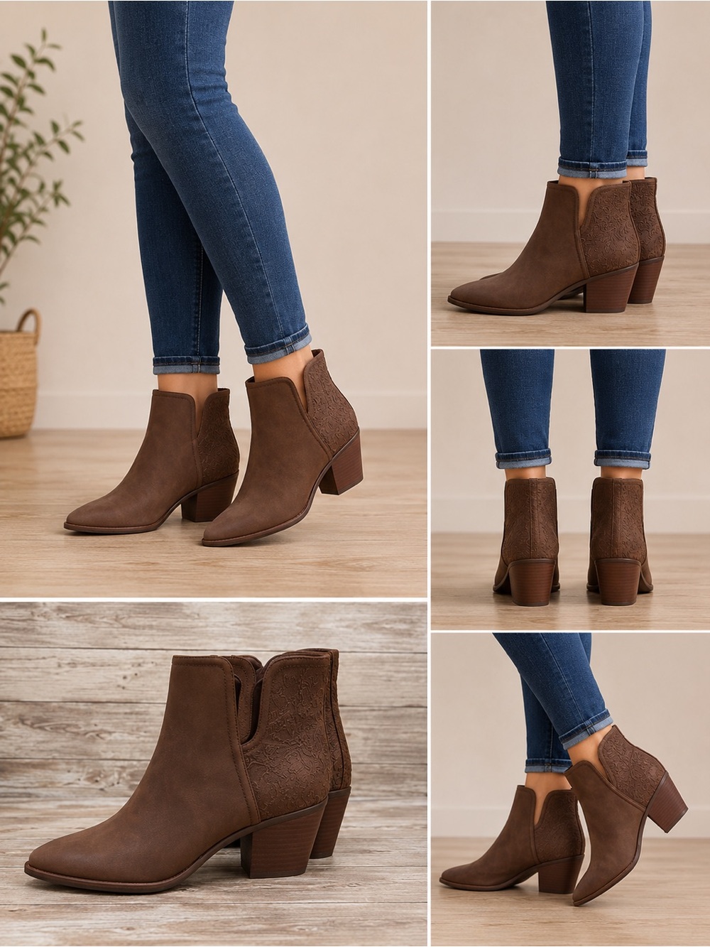 Baretraps Yara Womens Brown Embroidered Block Heel Ankle Booties 8.5 NEW